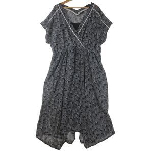 Ellos Dress Womens 20 Black White Shear Full Lining V Neck Elastic Waist Stretch